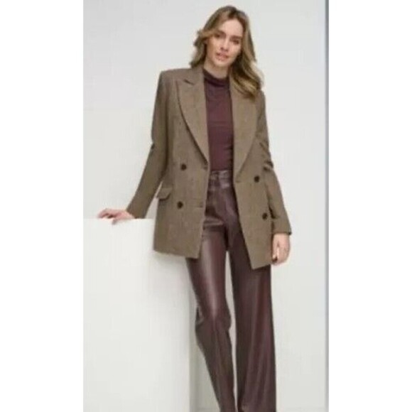 Calvin Klein Women's X-Fit Textured Wool Double-Breasted Blazer Jacket Brown 10 - Picture 4 of 5